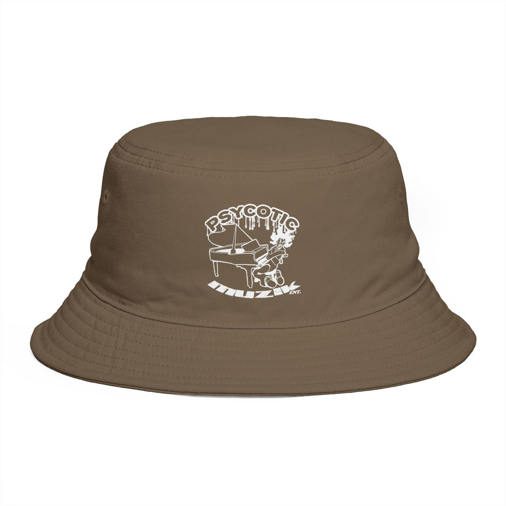 Psycotic Drummer Brown Bucket Hat — Retro Rock Band Graphic Bucket Hat