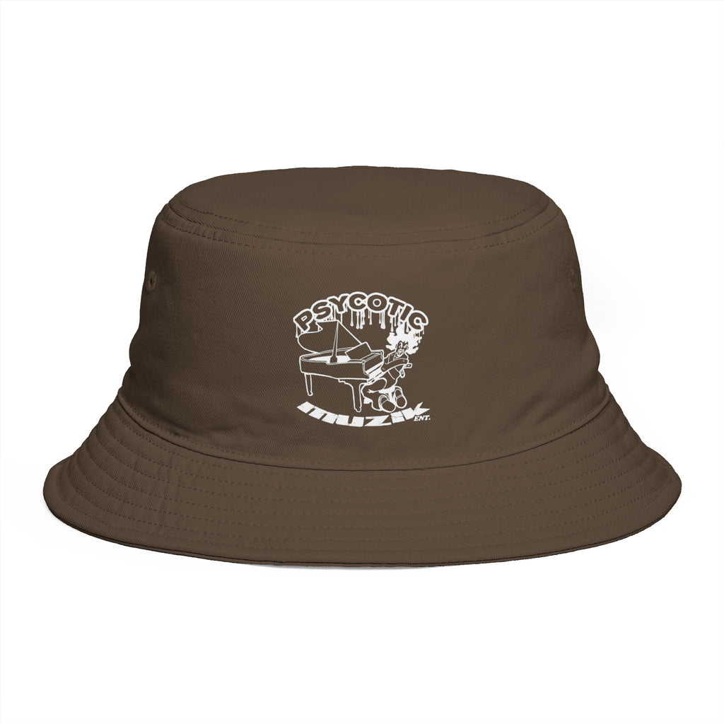 Psycotic Drummer Brown Bucket Hat — Retro Rock Band Graphic Bucket Hat