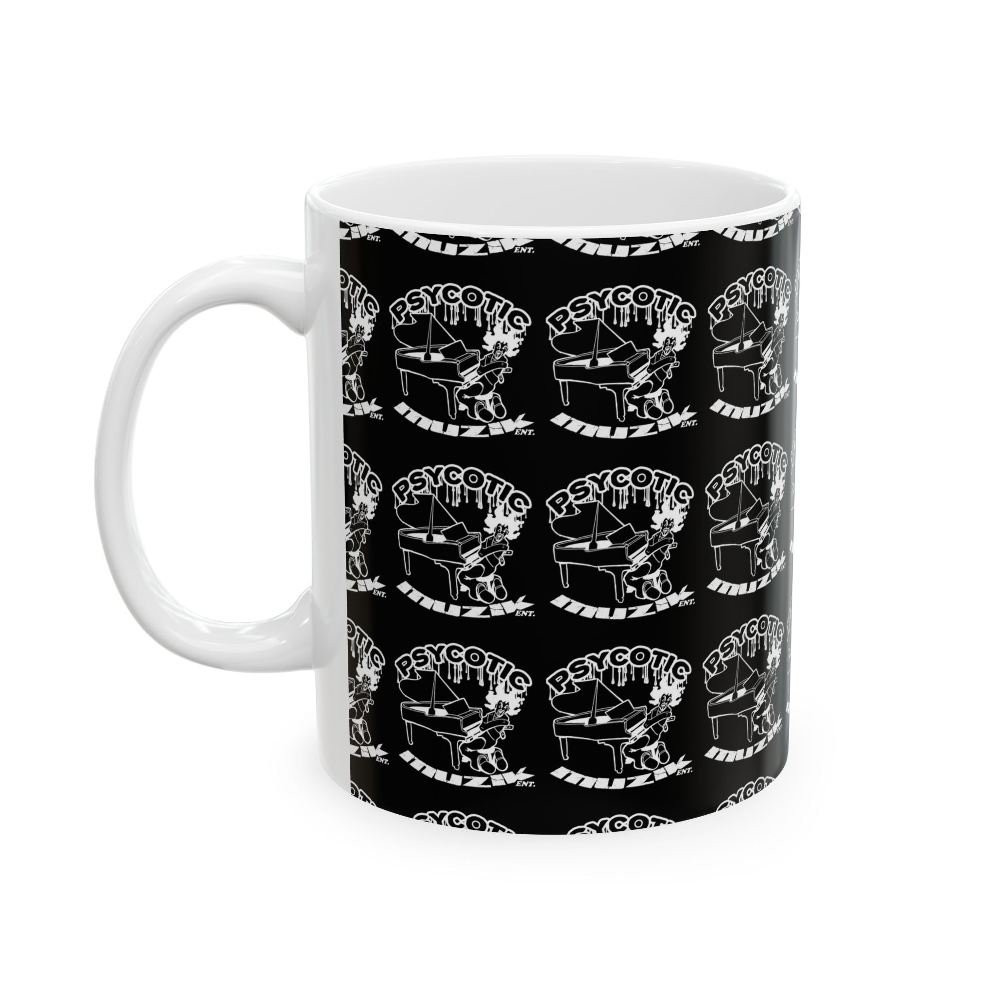 Psycotic Skull Coffee Mug — Black Repeating Logo 11oz/15oz