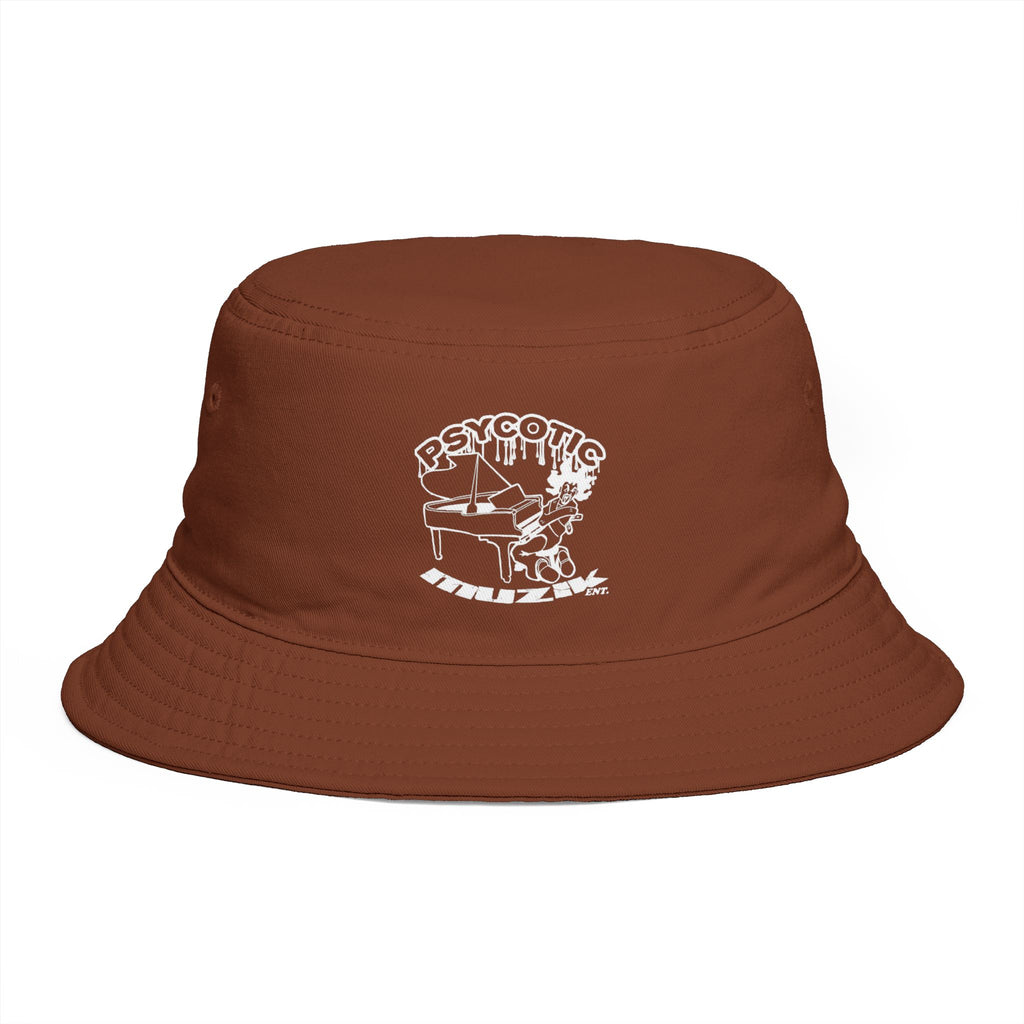 Psycotic Drummer Brown Bucket Hat — Retro Rock Band Graphic Bucket Hat