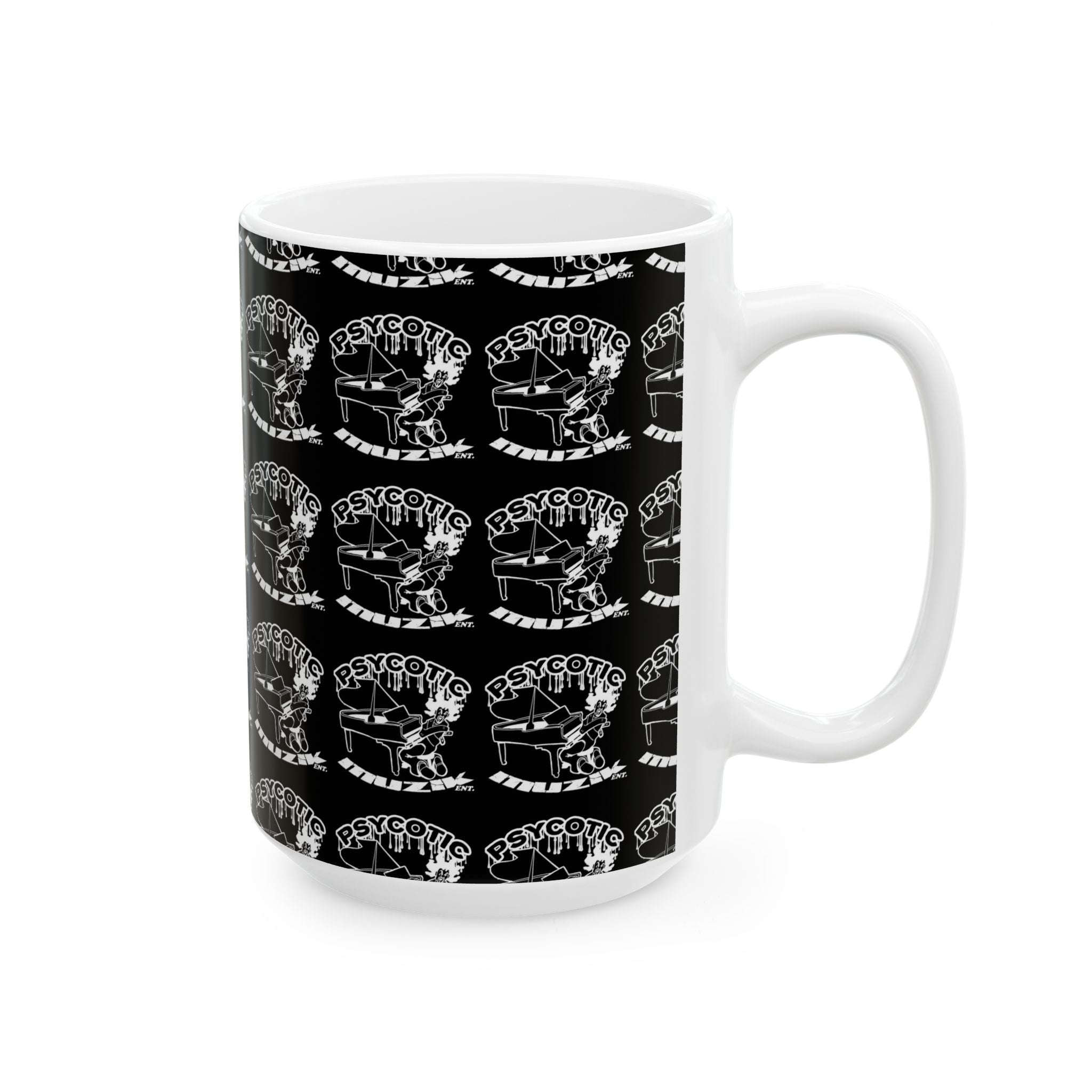 Psycotic Skull Coffee Mug — Black Repeating Logo 11oz/15oz