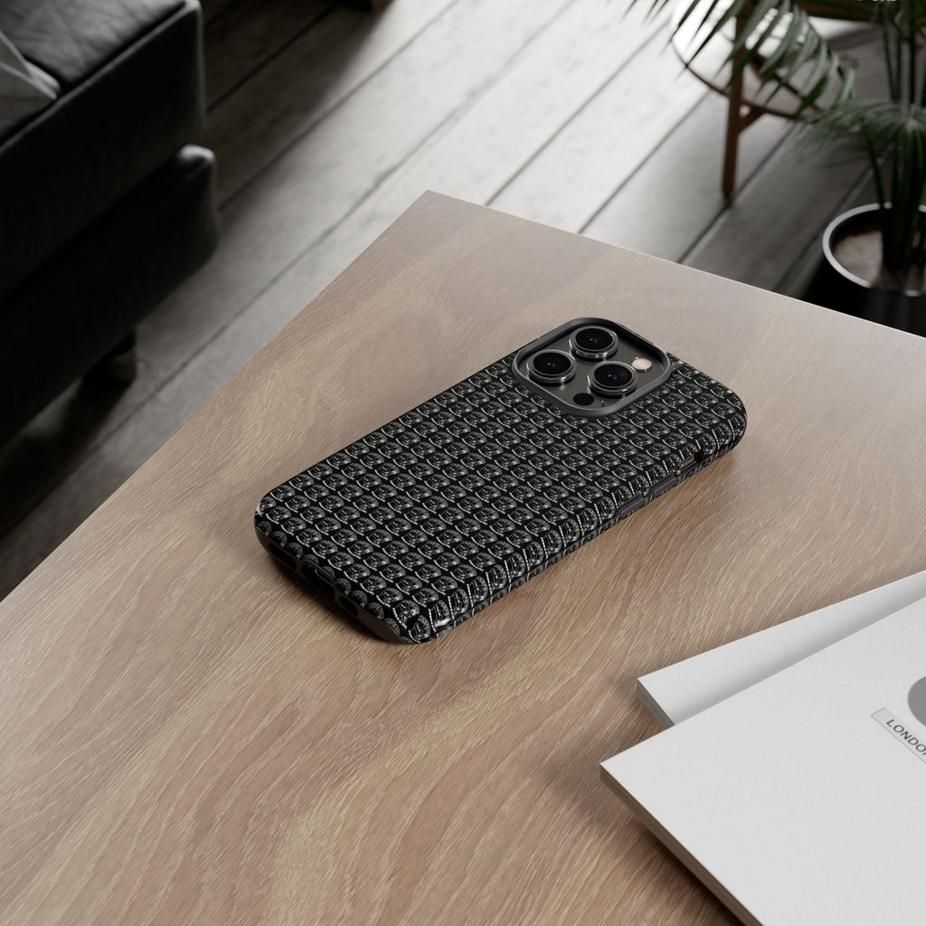 Black Carbon Fiber Texture Tough Phone Case — Rugged Drop Protection