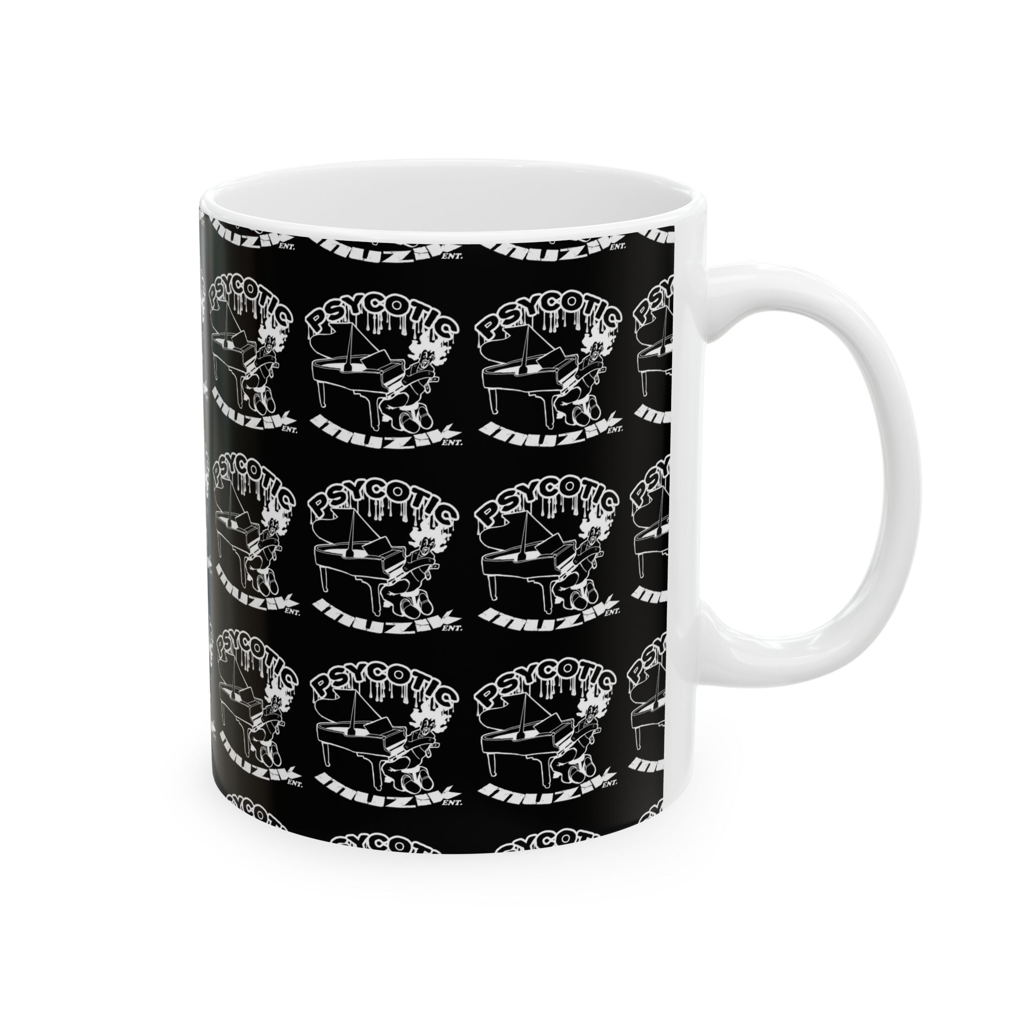 Psycotic Skull Coffee Mug — Black Repeating Logo 11oz/15oz