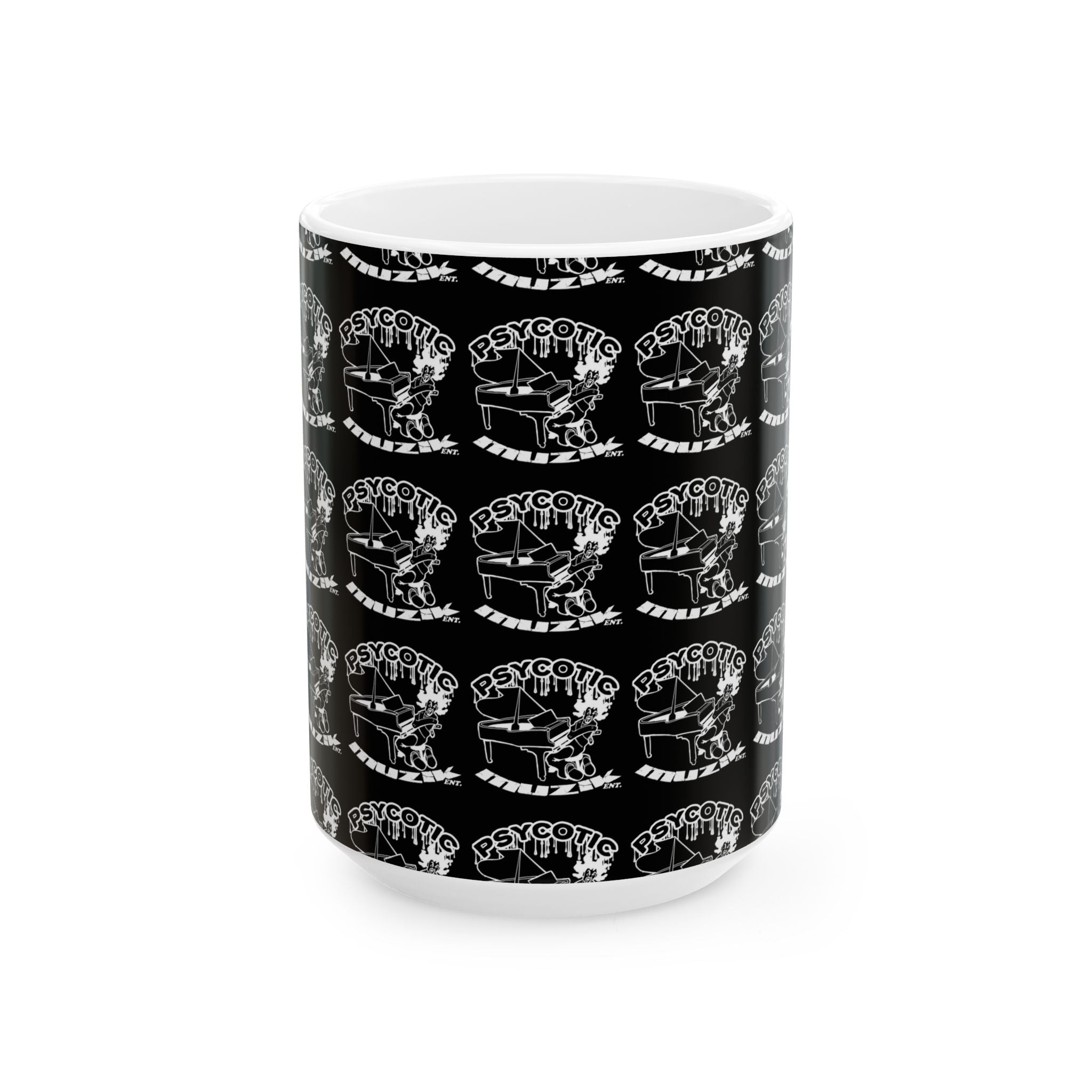 Psycotic Skull Coffee Mug — Black Repeating Logo 11oz/15oz