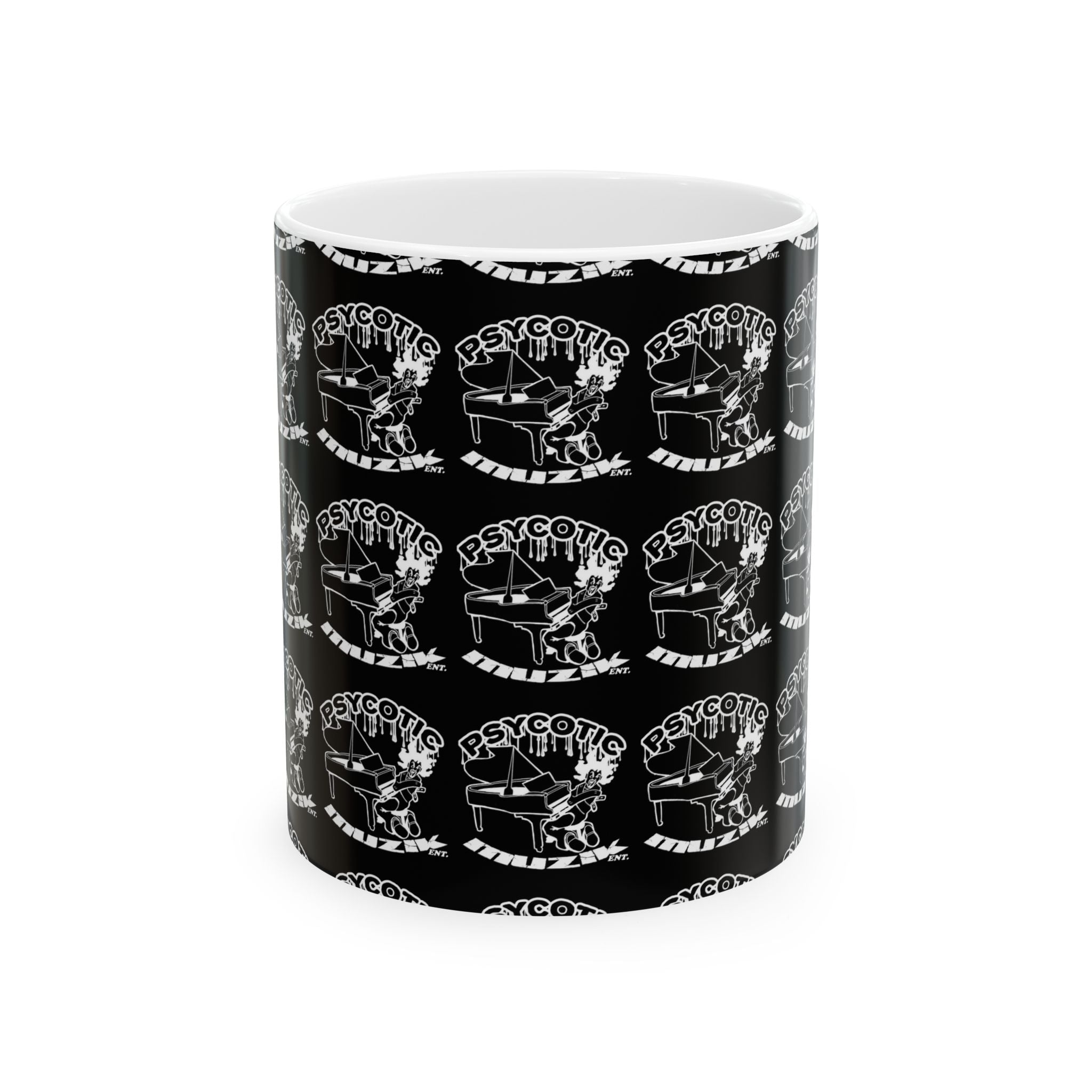 Psycotic Skull Coffee Mug — Black Repeating Logo 11oz/15oz