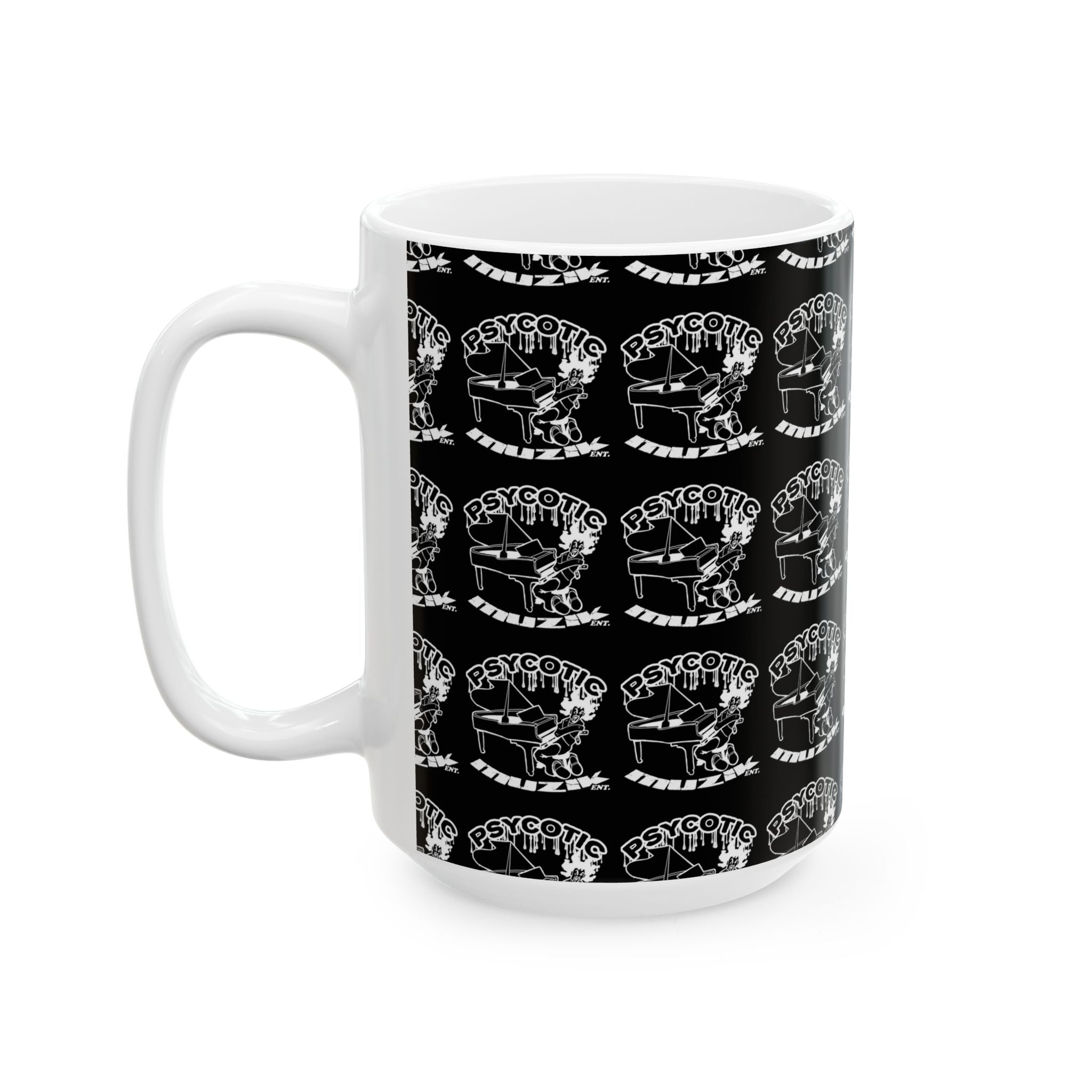 Psycotic Skull Coffee Mug — Black Repeating Logo 11oz/15oz
